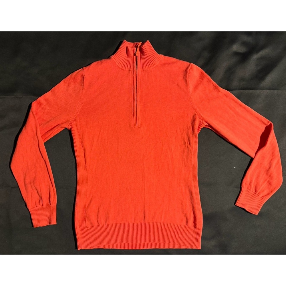 Foxcroft Pumpkin Supima Cotton Quarter 1/4 Zip Pullover Sweater Medium Orange - Picture 5 of 8